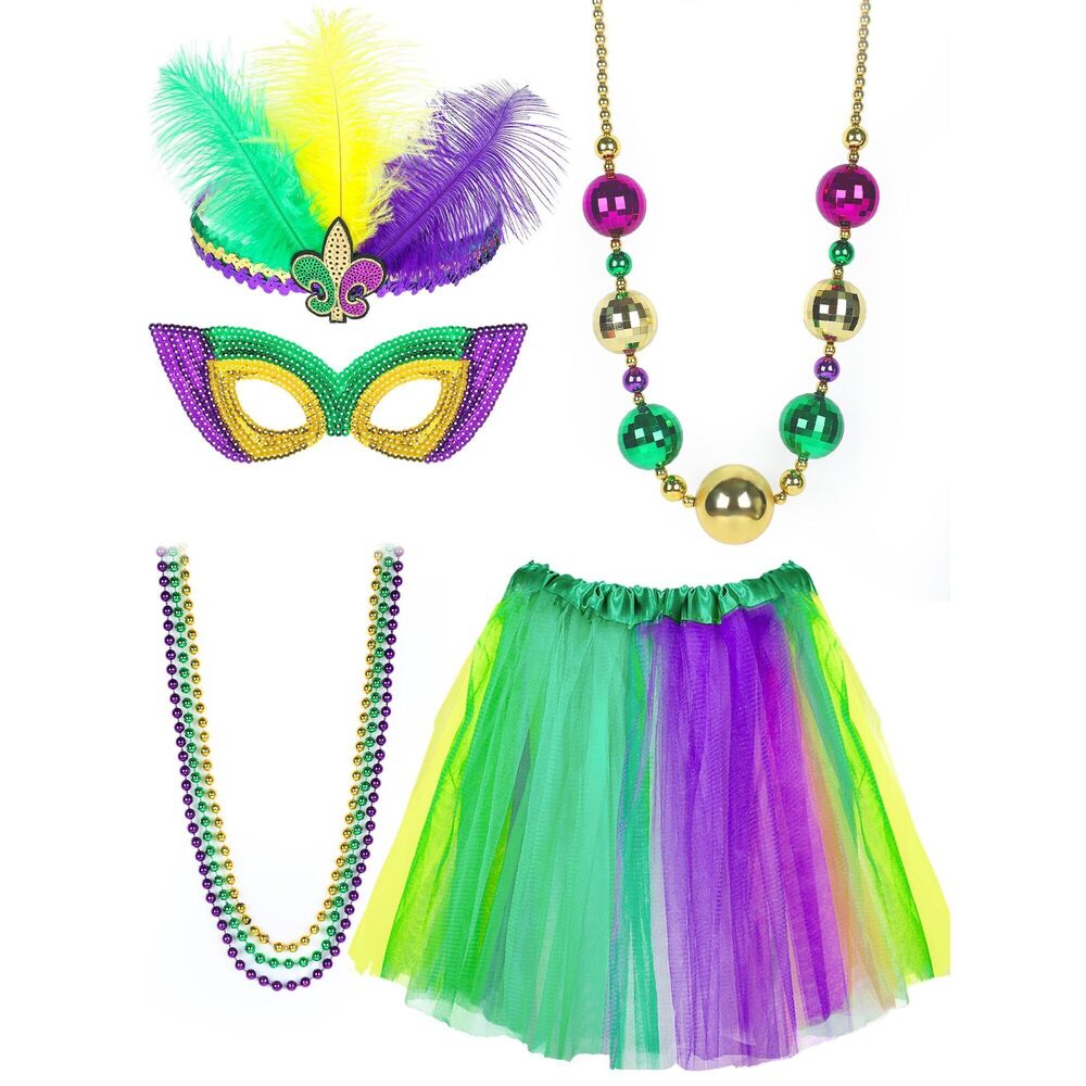 5932 7 Pcs Mardi Gras Costume Accessoriess Set Outfit Tutu